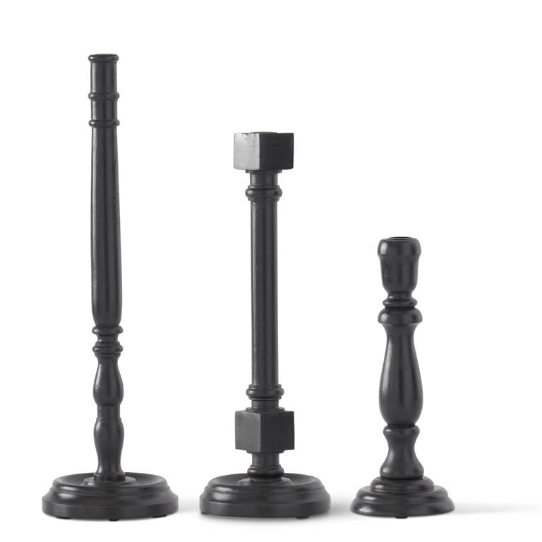 Black Wood Taper Candleholder Set