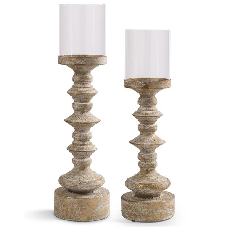 Antiqued Wooden Candlesticks