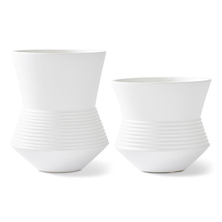 Matte White Ribbed Ceramic Pots