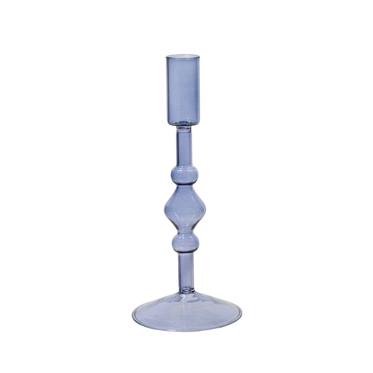 Tall Glass Taper Candle Holder Blue