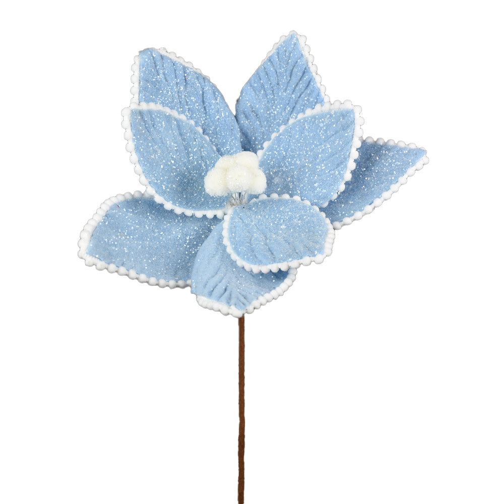 Frosted-Blue Poinsettia Pick