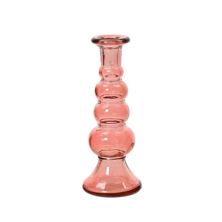 Recycled Glass Candle Holders Pink Bubble