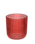 Red Ribbed Tea Light Holder Cherry Red Narrow Stripes