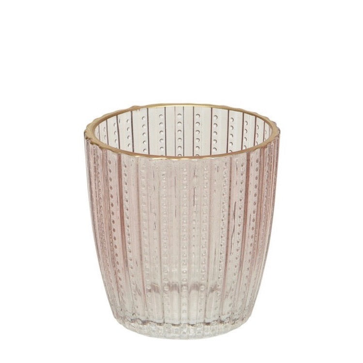 Assorted Pattern Blush and Peach Tea Light Holders Peach Stripe