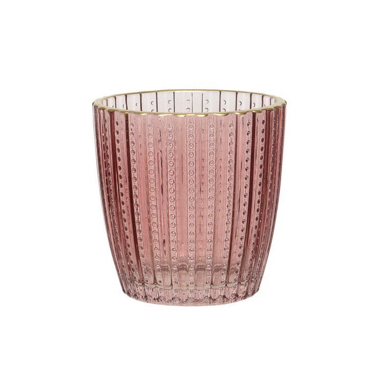 Assorted Pattern Blush and Peach Tea Light Holders Pink Stripe