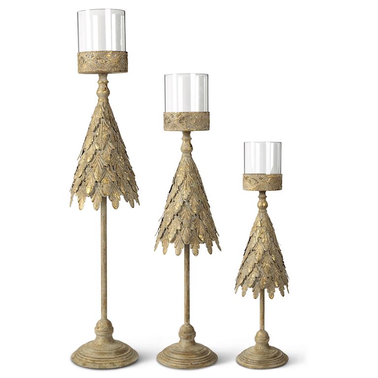 Gold Christmas Tree Candle Holder Set