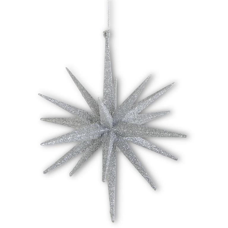 Large Glitter Star Ornament Silver 8"