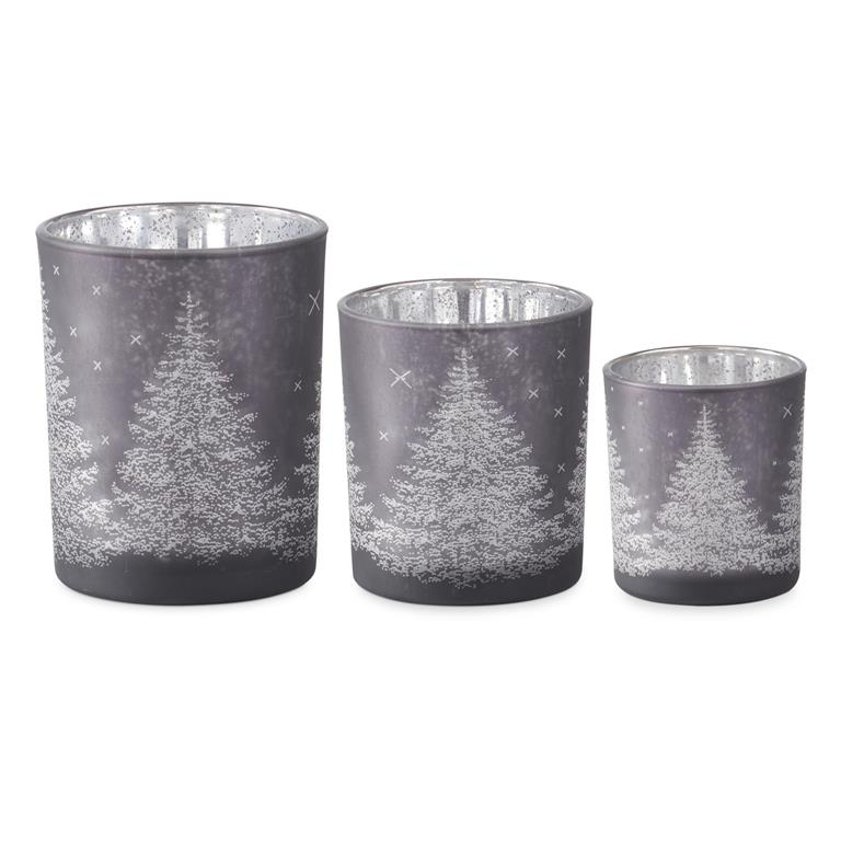 Matte Silver Tree Candle Holders