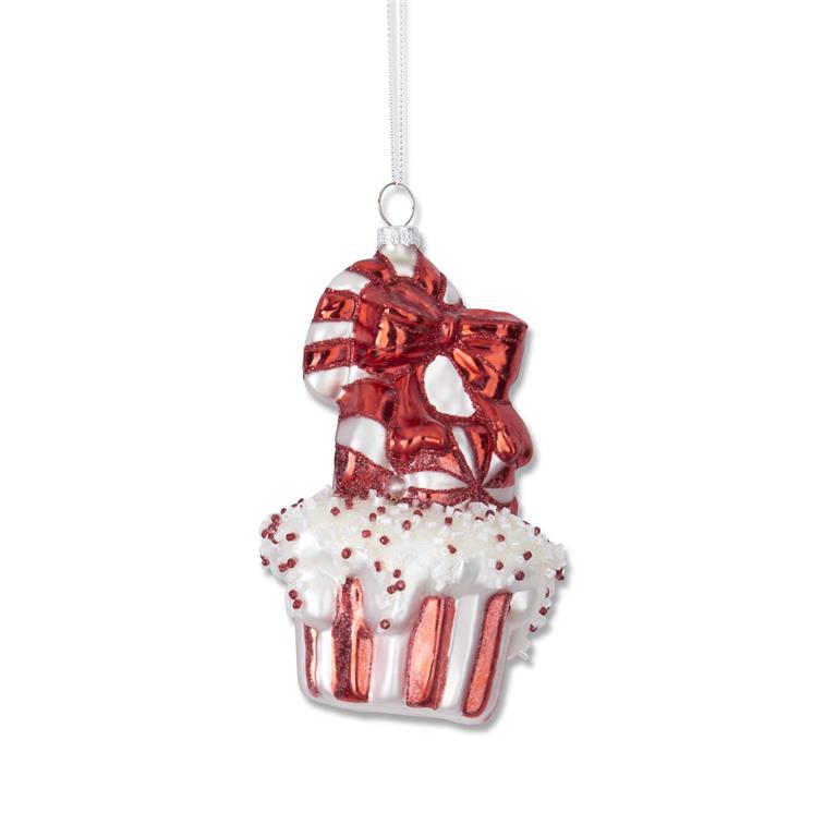 Red and White Blown Glass Cupcake Ornament
