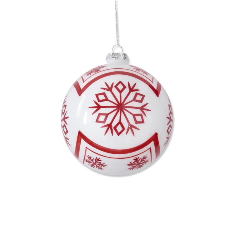 Red and White Snowflake Ball Ornament 5.25"