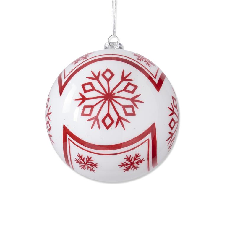 Red and White Snowflake Ball Ornament 6.25"