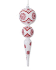 White with Red Snowflakes Glass Finial Ornament