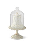 Glittered White Resin Cake on Silver Stand with Glass Diagonal Dome