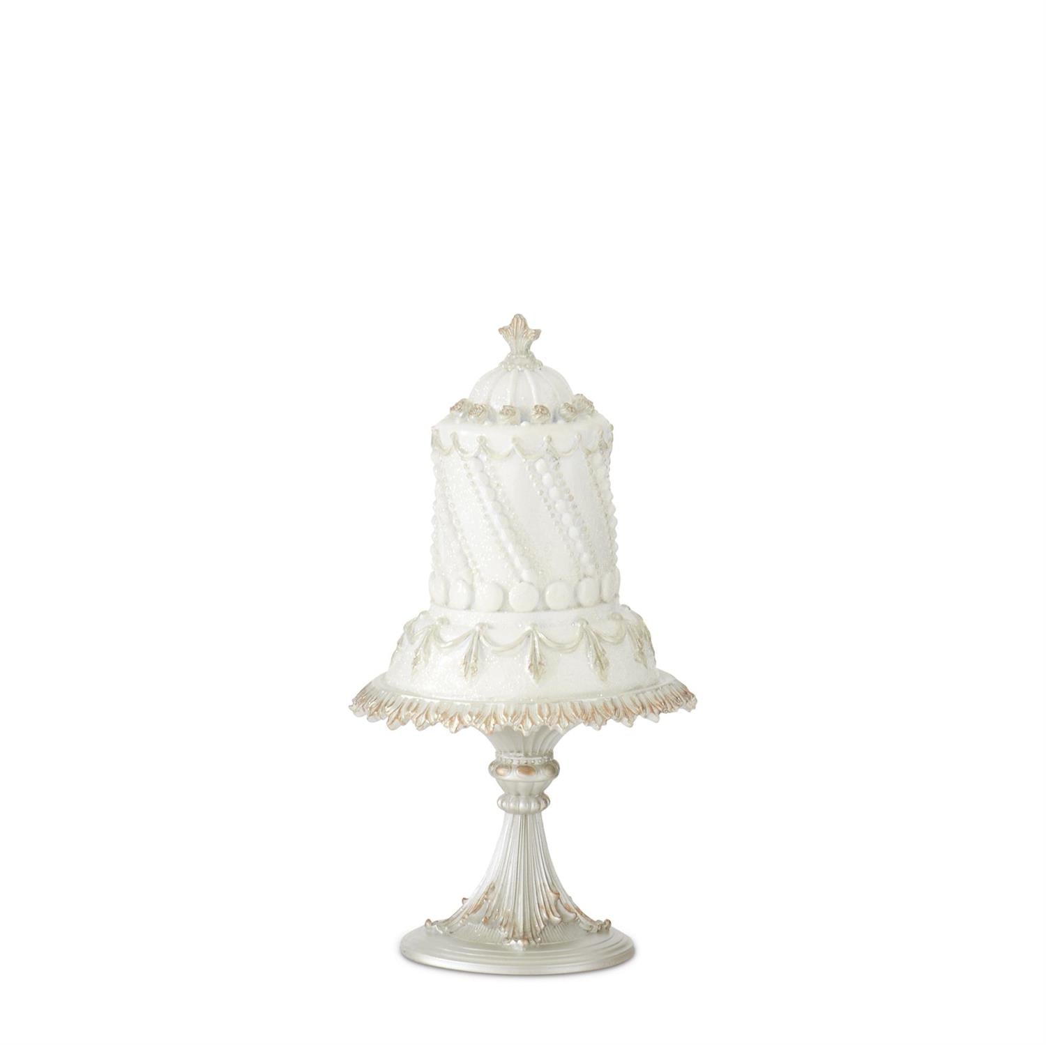 Glittered White Resin Cake on Silver Stand