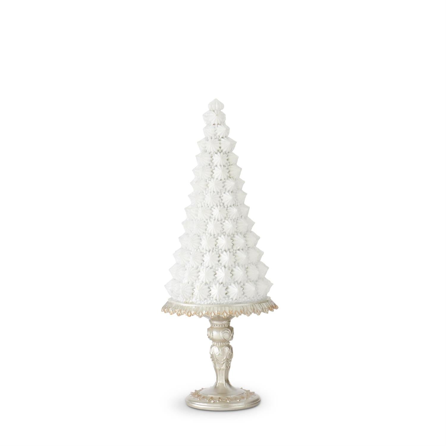 Glittered White Resin Cake on Silver Stand 14.5"