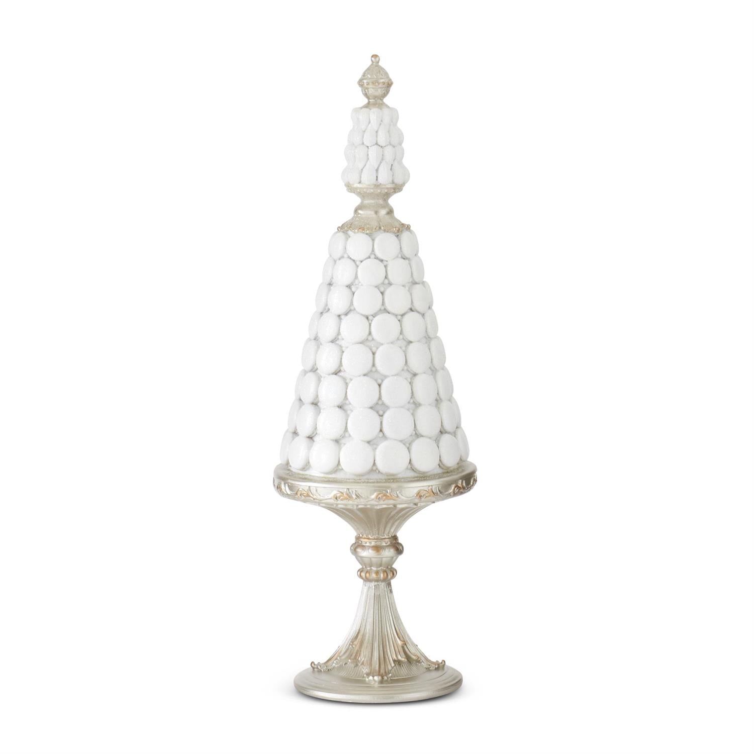Glittered White Resin Cake on Silver Stand 21.25"