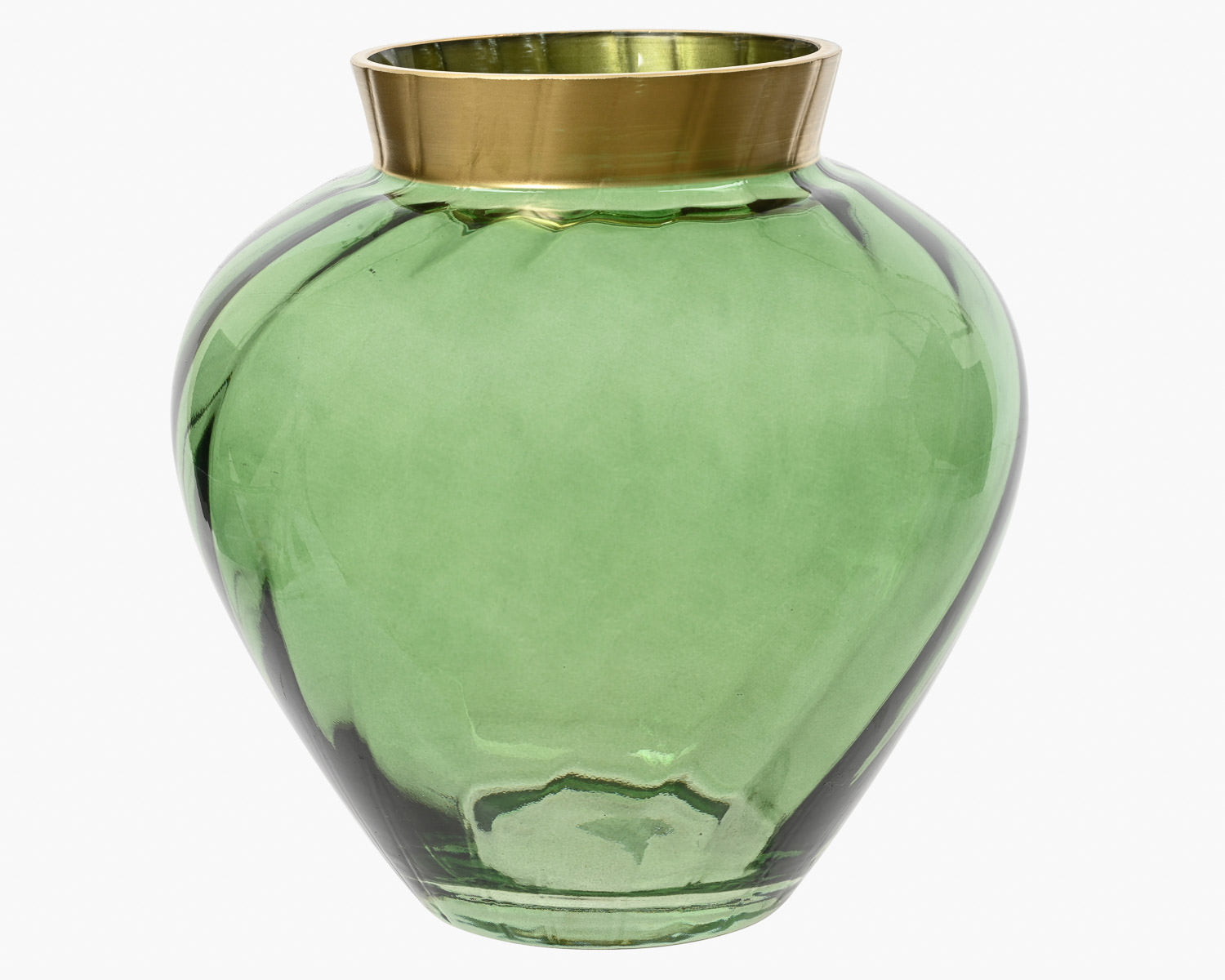 Green Glass Vase with Gold Rim