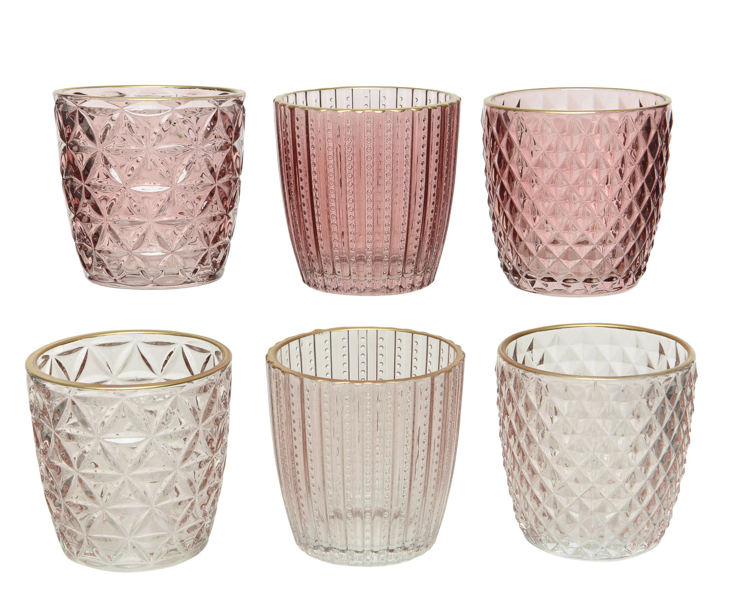 Assorted Pattern Blush and Peach Tea Light Holders