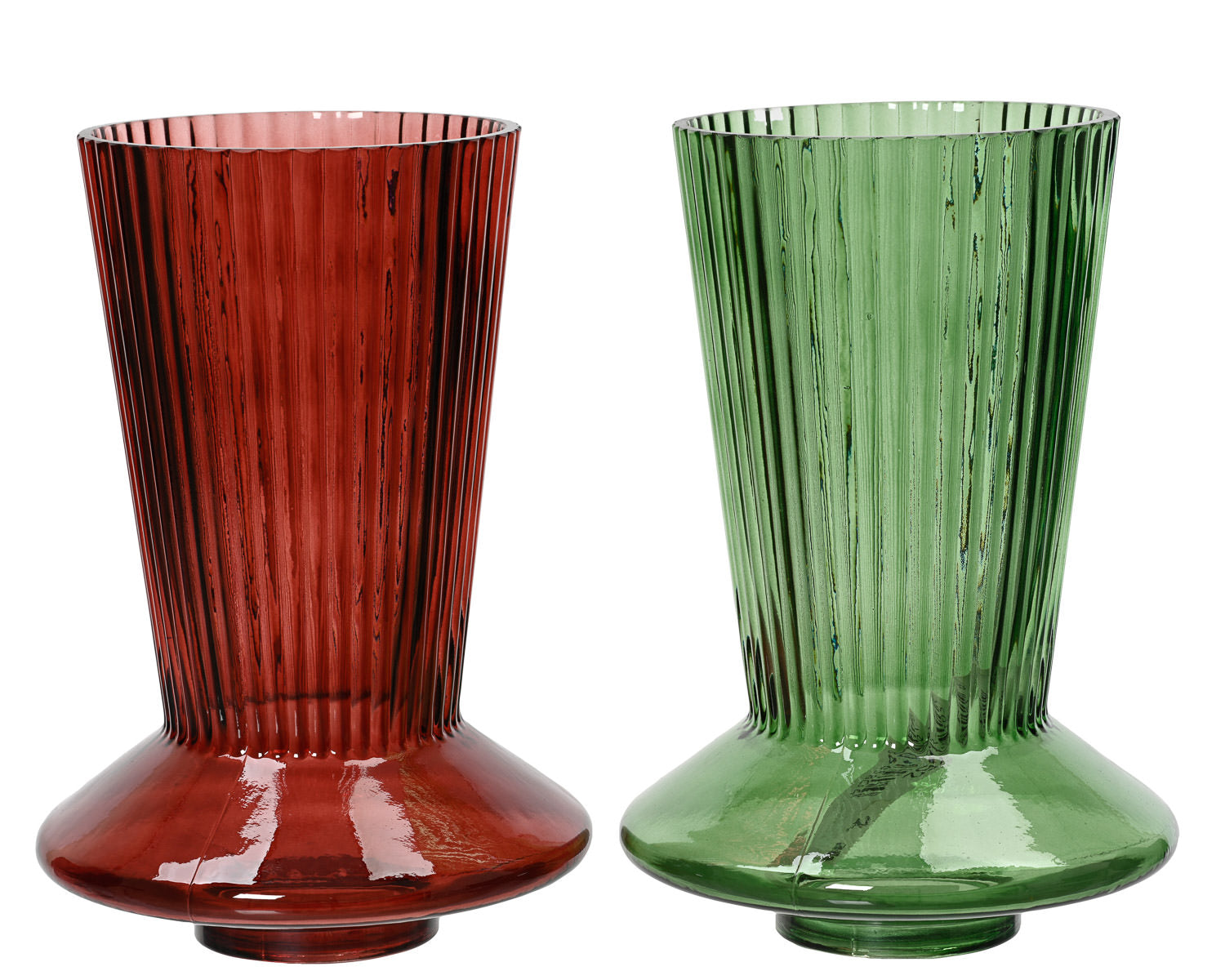 Red and Green Glass Vases