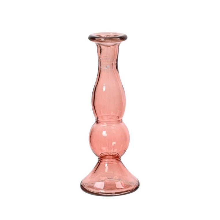 Recycled Glass Candle Holders Pink Oblong