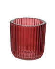 Red Ribbed Tea Light Holder Deep Red Narrow Stripes