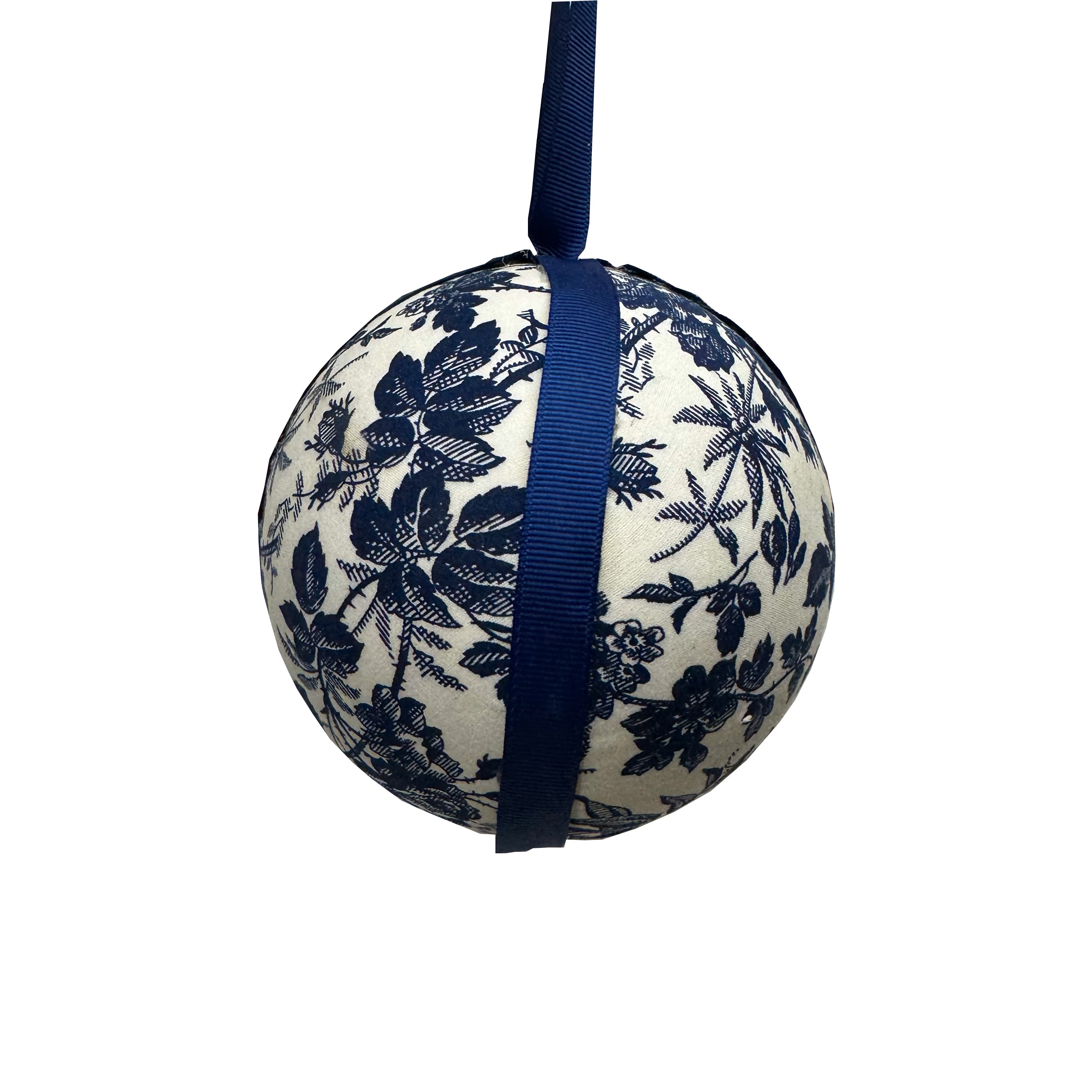 Blue and White Floral Pattern Ball Ornament