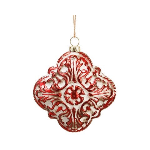 Red and White Glass Medallion Ornament