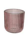 Ribbed Tea Light Holder in Pink or Clear Pink Narrow Stripes