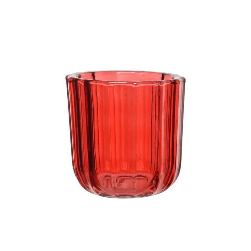 Red Ribbed Tea Light Holder Cherry Red Wide Stripes