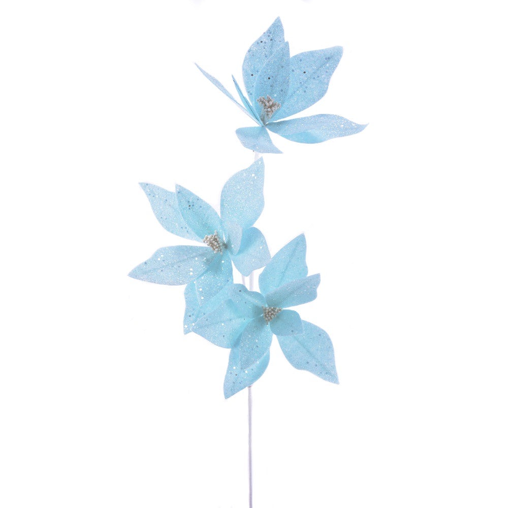 Frosted Blue Poinsettia Spray