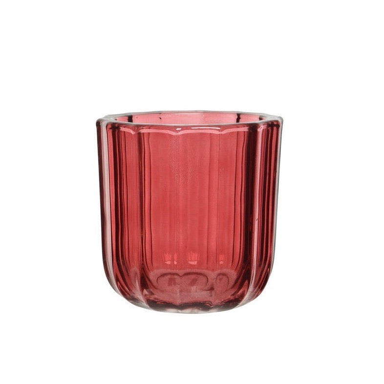 Red Ribbed Tea Light Holder Deep Red Wide Stripes