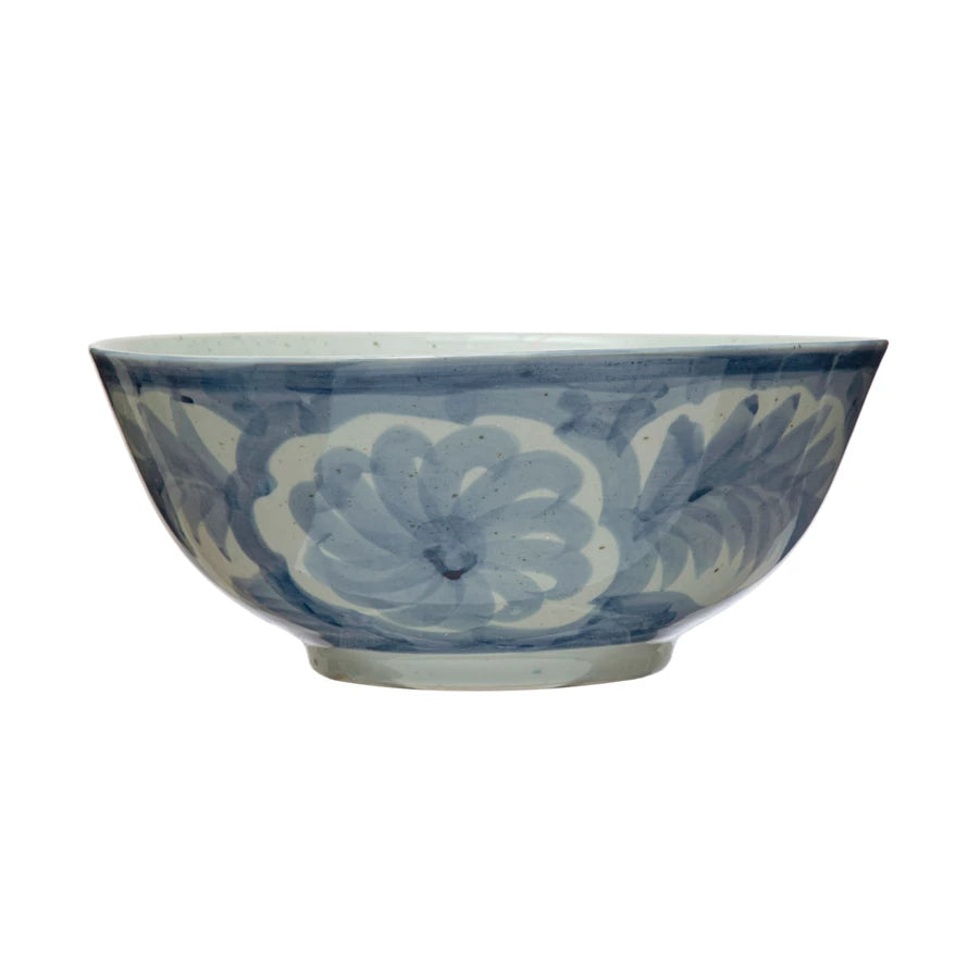 Blue and White Bowl – Hand-Painted Leaf Pattern Serving Dish