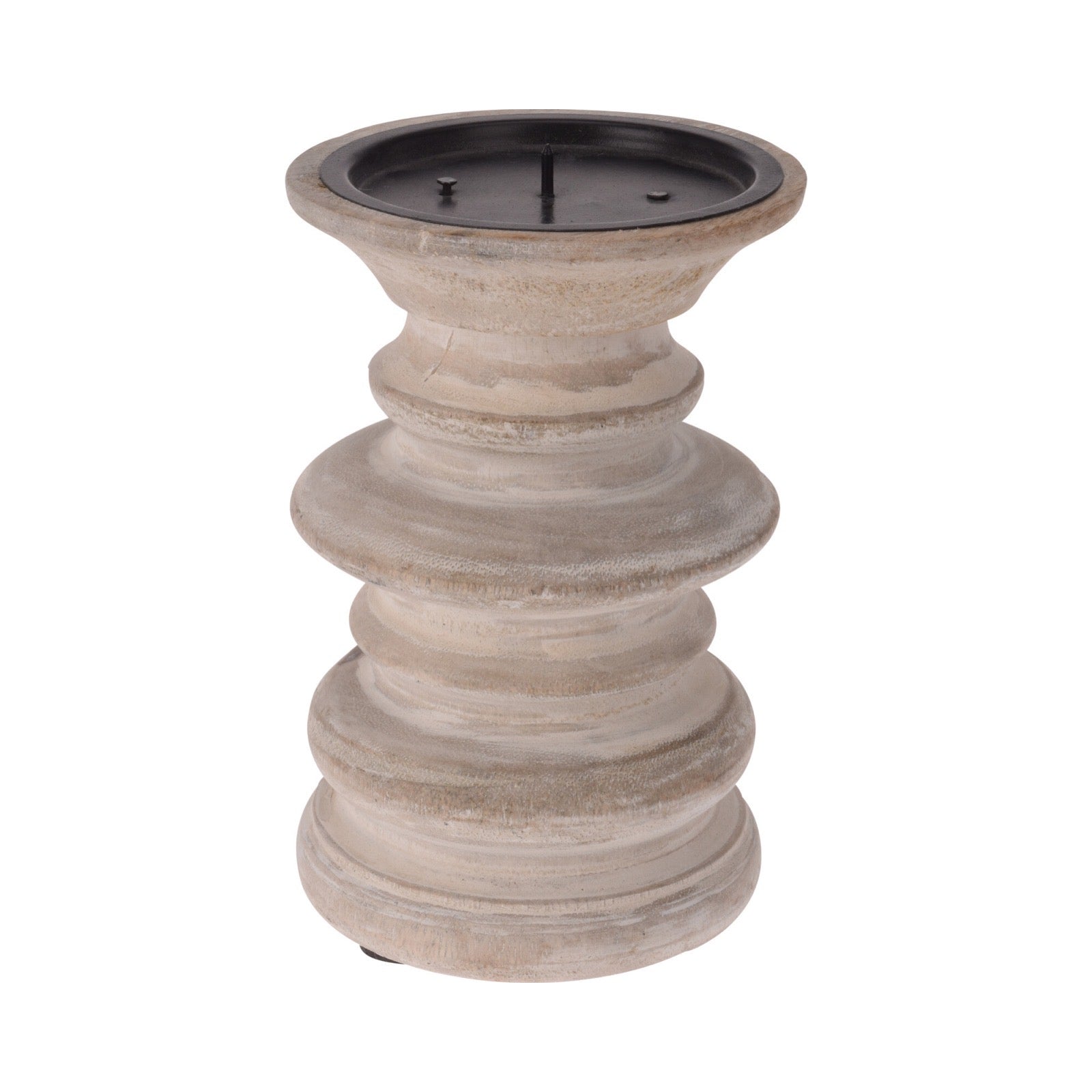 Short Sculpted Wooden Candleholder