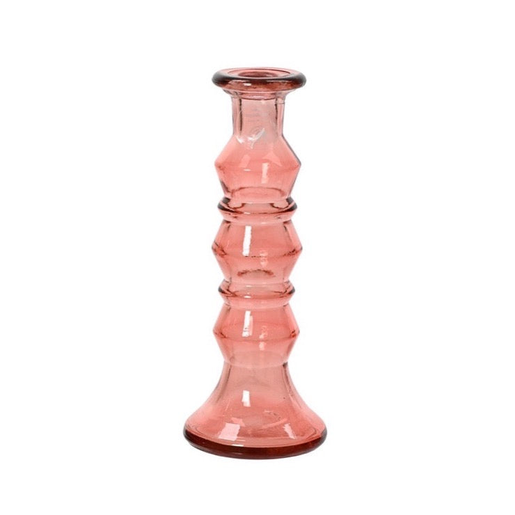 Recycled Glass Candle Holders Pink Geometric