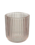 Ribbed Tea Light Holder in Pink or Clear Clear Narrow Stripes