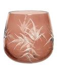 Etched-Leaf Tea Light Holder Pink