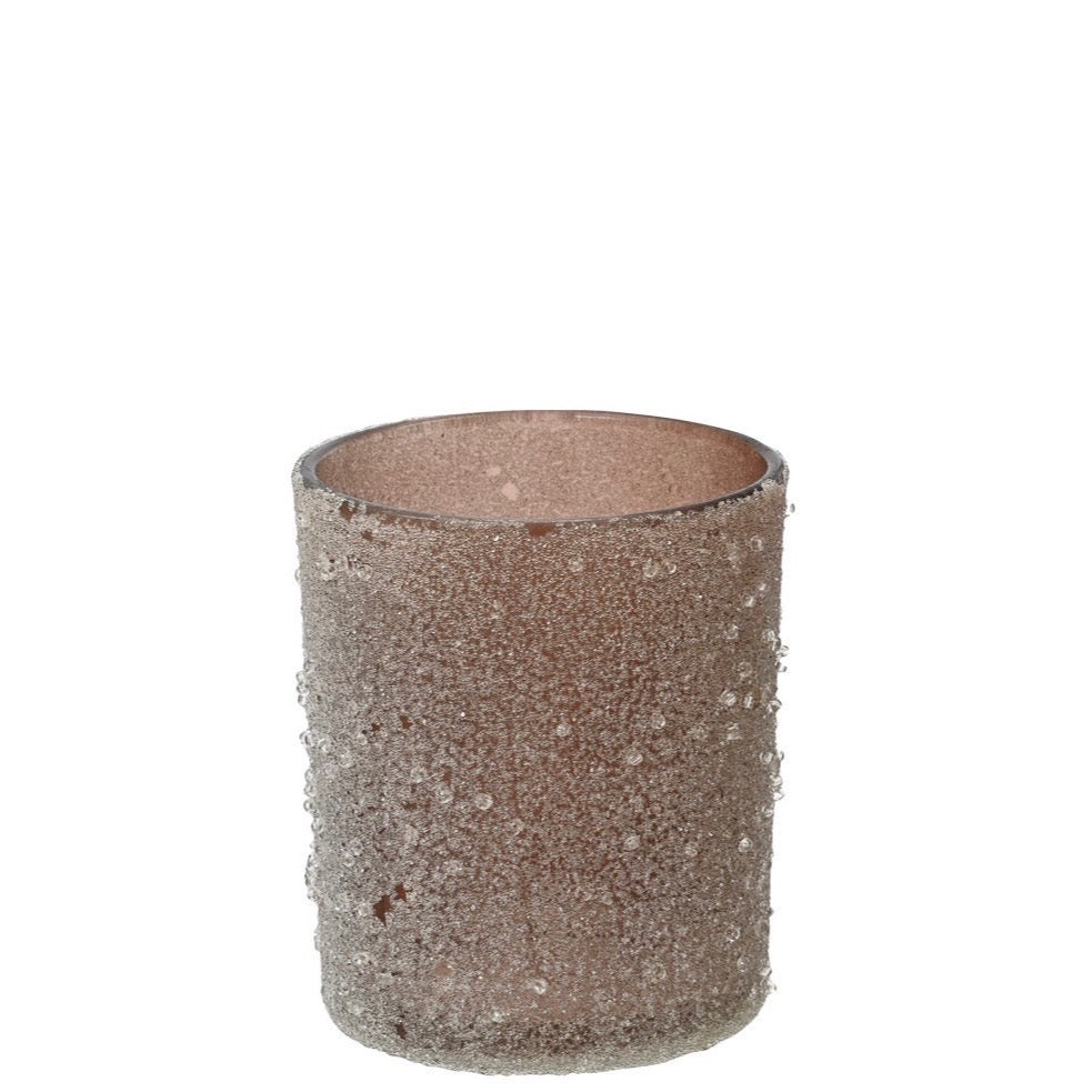 Pink or Green Frosted Glass Tealight Holders Brown