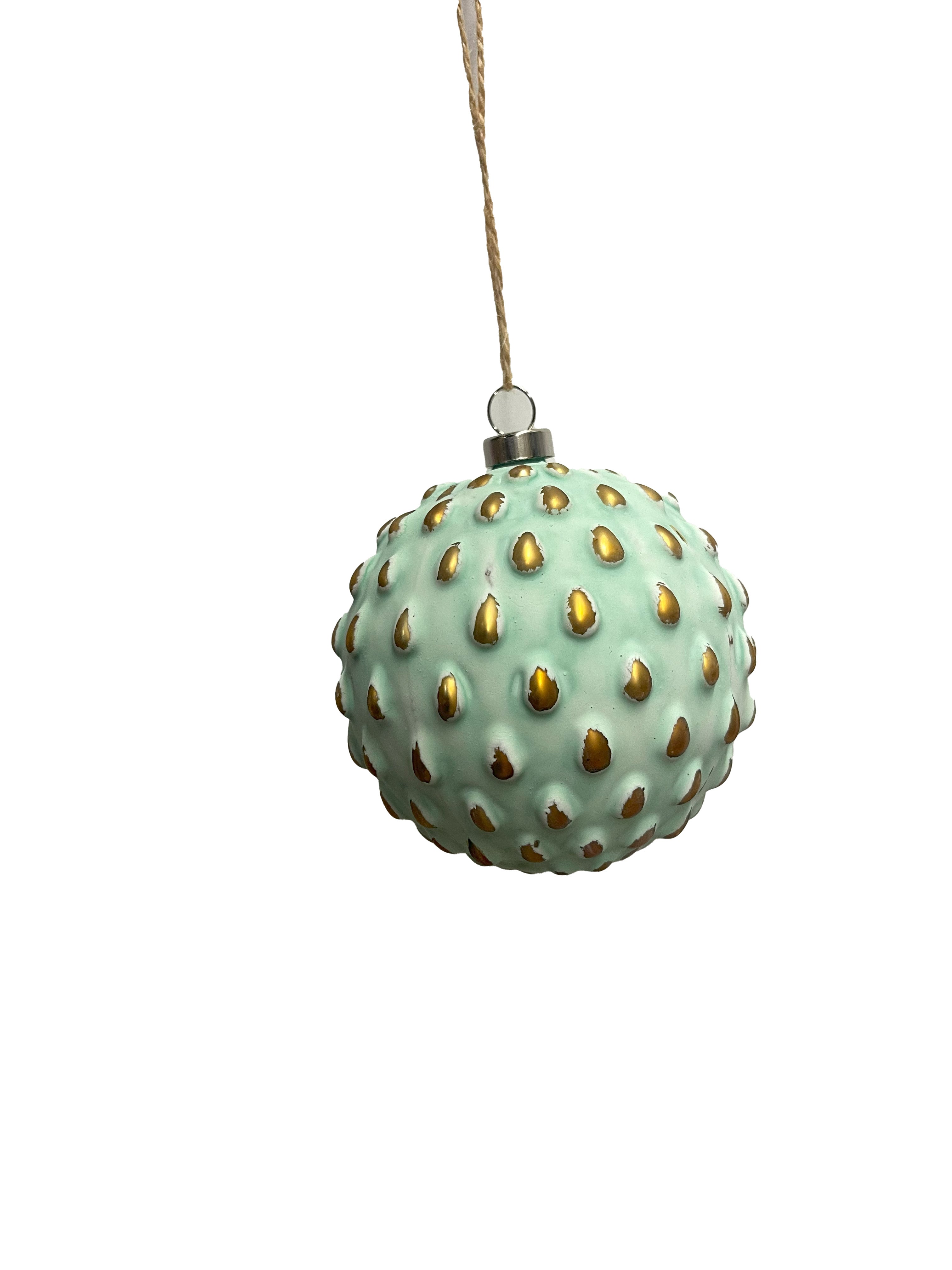 Glass Ball Ornament in Gold and Green Patina