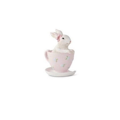 Ceramic Bunnies In Tea Cups Pink and White