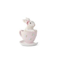 Ceramic Bunnies In Tea Cups Pink and White