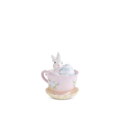 Ceramic Bunnies In Tea Cups Pink and Blue
