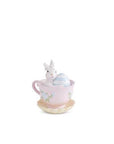 Ceramic Bunnies In Tea Cups Pink and Blue