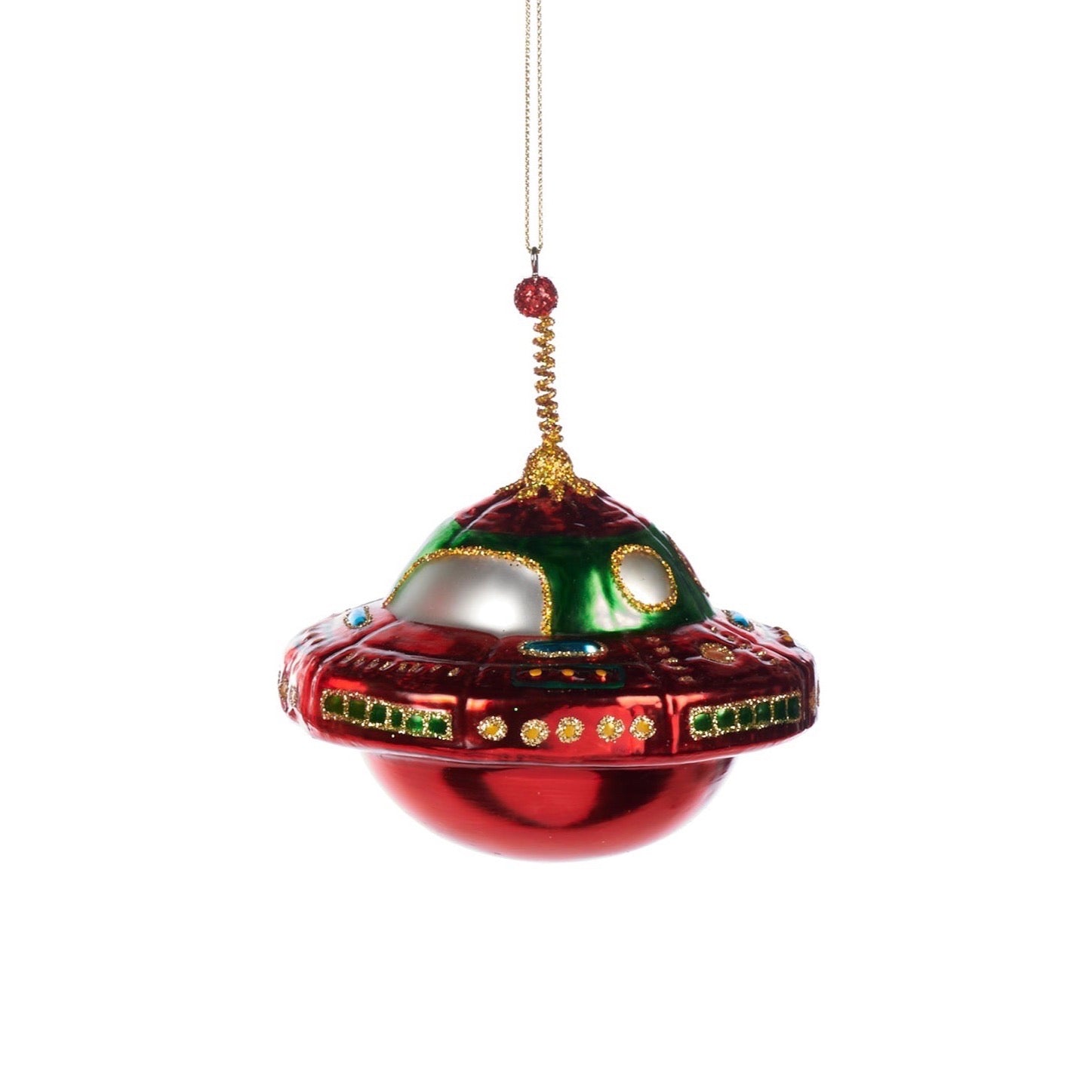 Glass Retro Rocket and UFO Ornaments UFO