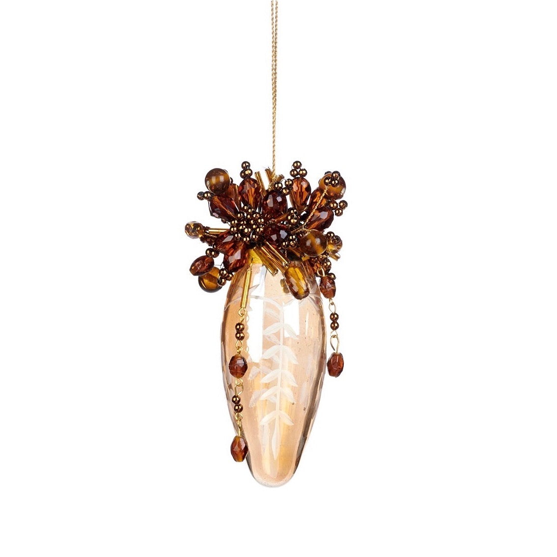 Etched-Glass Ornament with Bronze Beading Oval