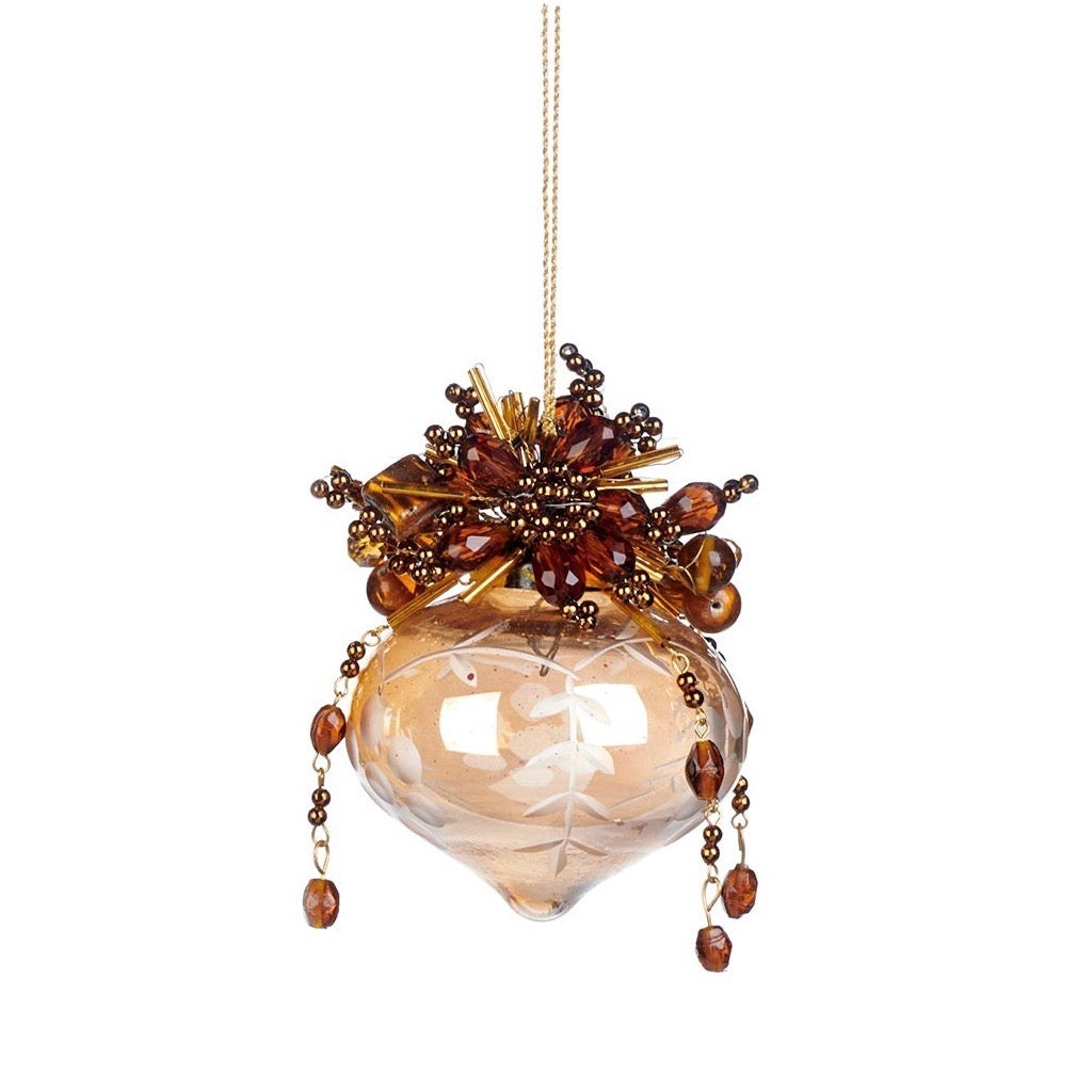 Etched-Glass Ornament with Bronze Beading Diamond