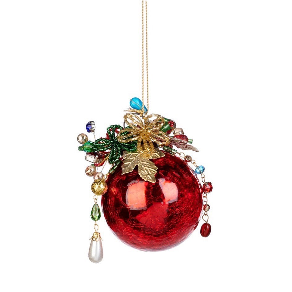 Red Mercury Glass Ornament with Jewels Circle