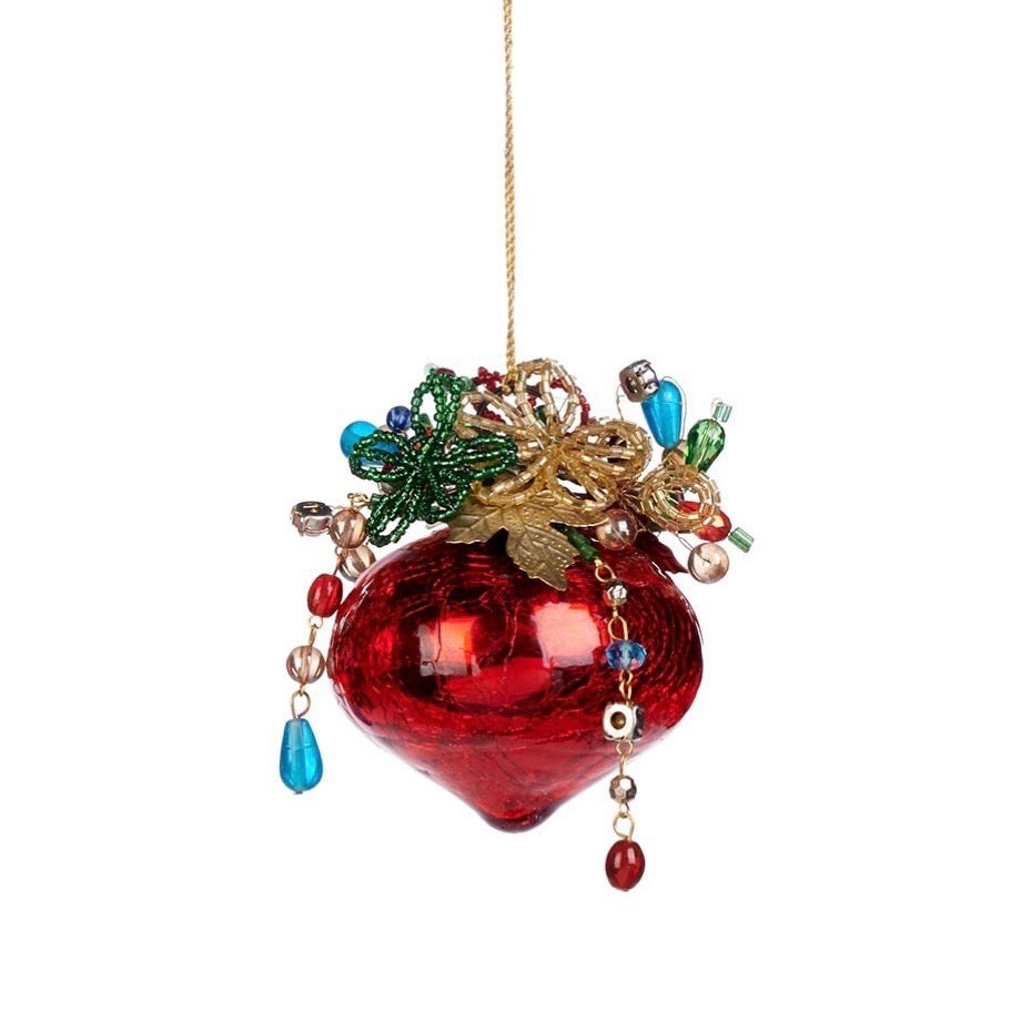 Red Mercury Glass Ornament with Jewels Diamond