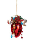 Red Mercury Glass Ornament with Jewels Oval