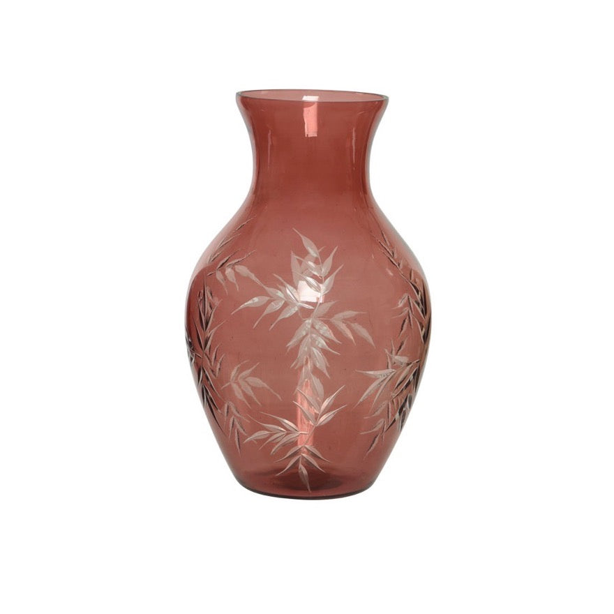 Leaf Pattern Glass Vase Pink