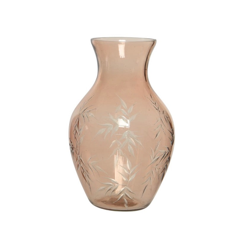 Leaf Pattern Glass Vase Peach